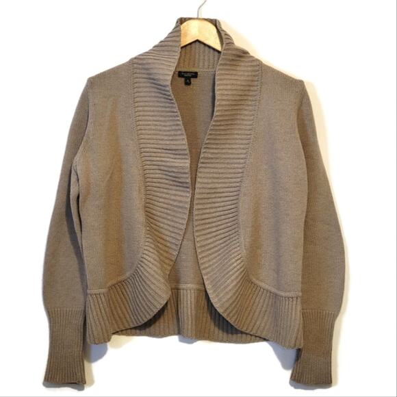 Talbots Shawl Collar Ribbed Wool Blend Tan Camel Knit Cardigan Sweater Size M - Picture 1 of 12